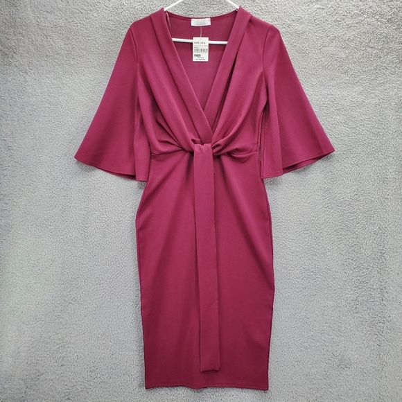 QUIZ Red Tie-front Batwing Midi Dress Womens Size 6 - Picture 1 of 11
